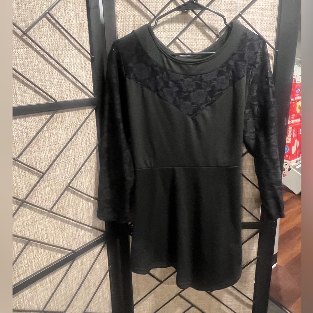 Black long sleeve Lace Top - Peplum Style